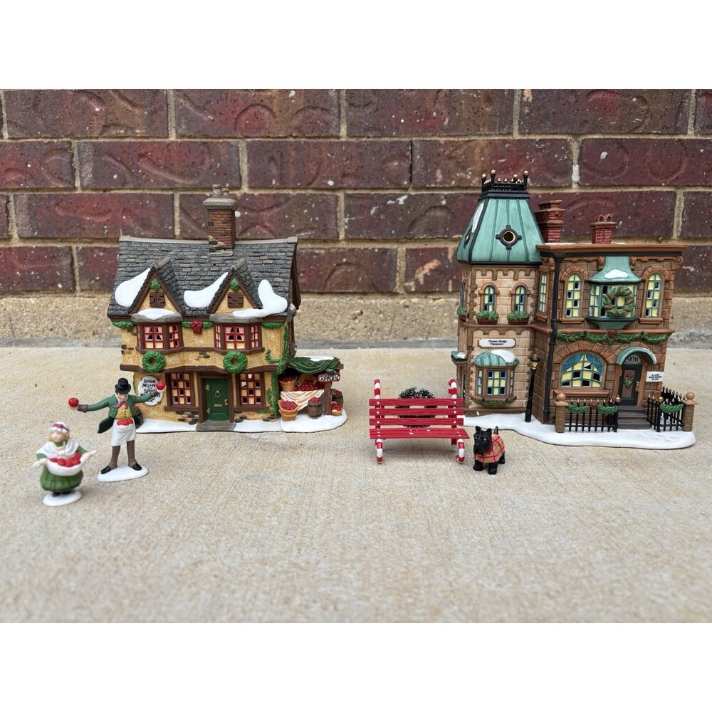 Vintage 1997-98 Dept 56 Dickens Lot 3 Spice Merchant Mudge Timepieces Cane Bench